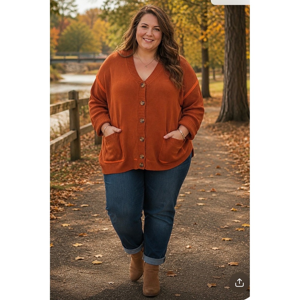 NWT BloomChic Women Burnt Orange  Knit Cardigan Sweater Pockets US 22-24
